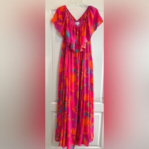 NWT RSVP Sugarlips Fuchsia Floral Off The Shoulder‎ Ruffled Maxi Dress Medium M